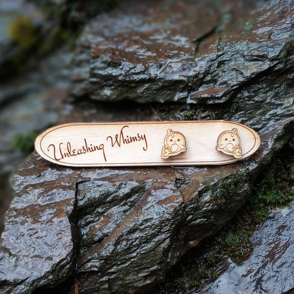 Wooden Narwhal Earrings
